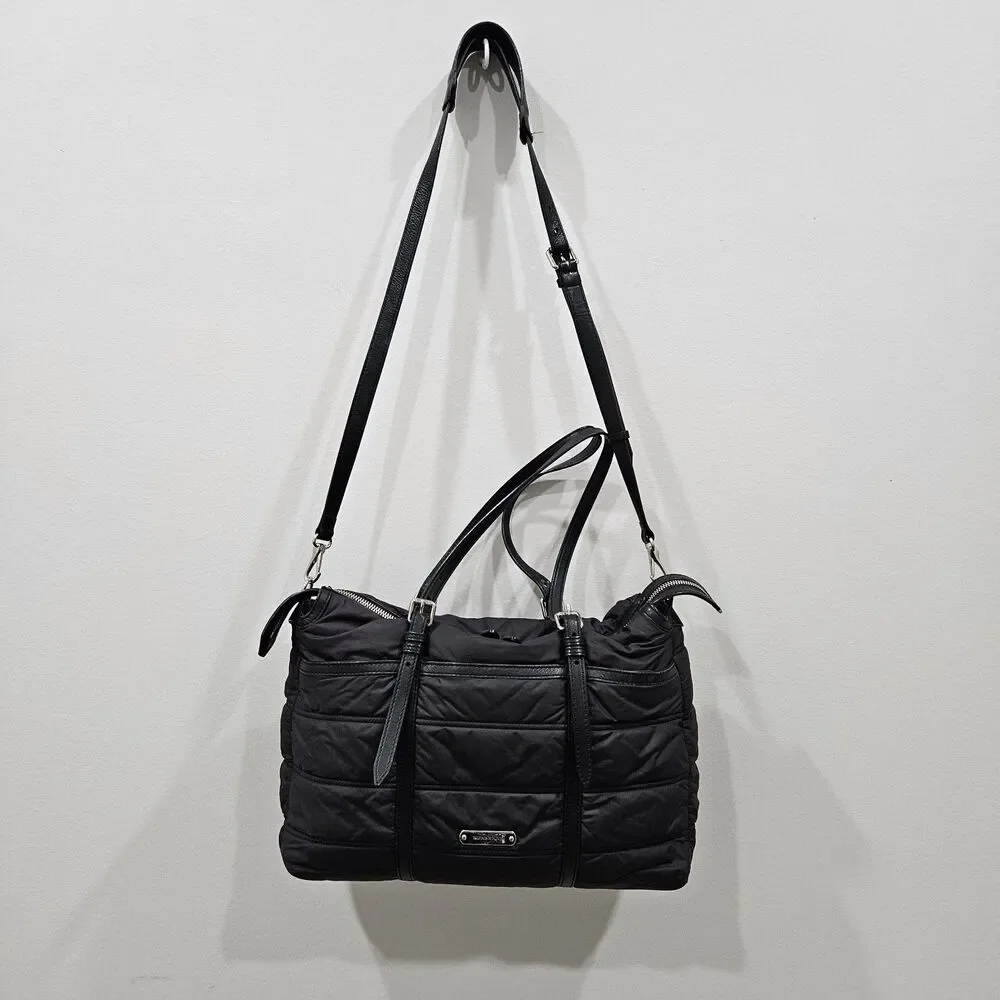 BURBERRY Abbey Quilted Black Nylon Diaper Tote Bag Leather Trim Crossbody Luxury - Picture 1 of 16